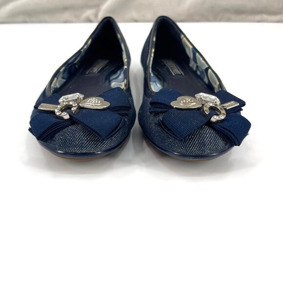 Coach Poppy Caper Navy Blue Denim Flats Jeweled Rhinestone Charms - Picture 4 of 16